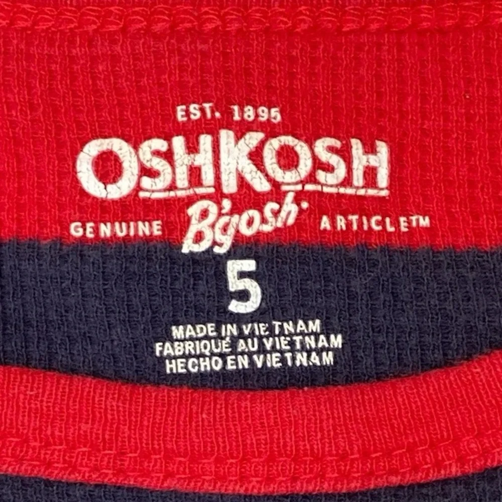 OshKosh B’gosh Boys Size 5 Red Navy Striped Thermal Shirt Long Sleeve Cotton